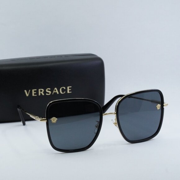🕶️ New Versace VE2247D 143887 Sunglasses - Black/Gold Frame, Dark Grey Lenses - Picture 10 of 11